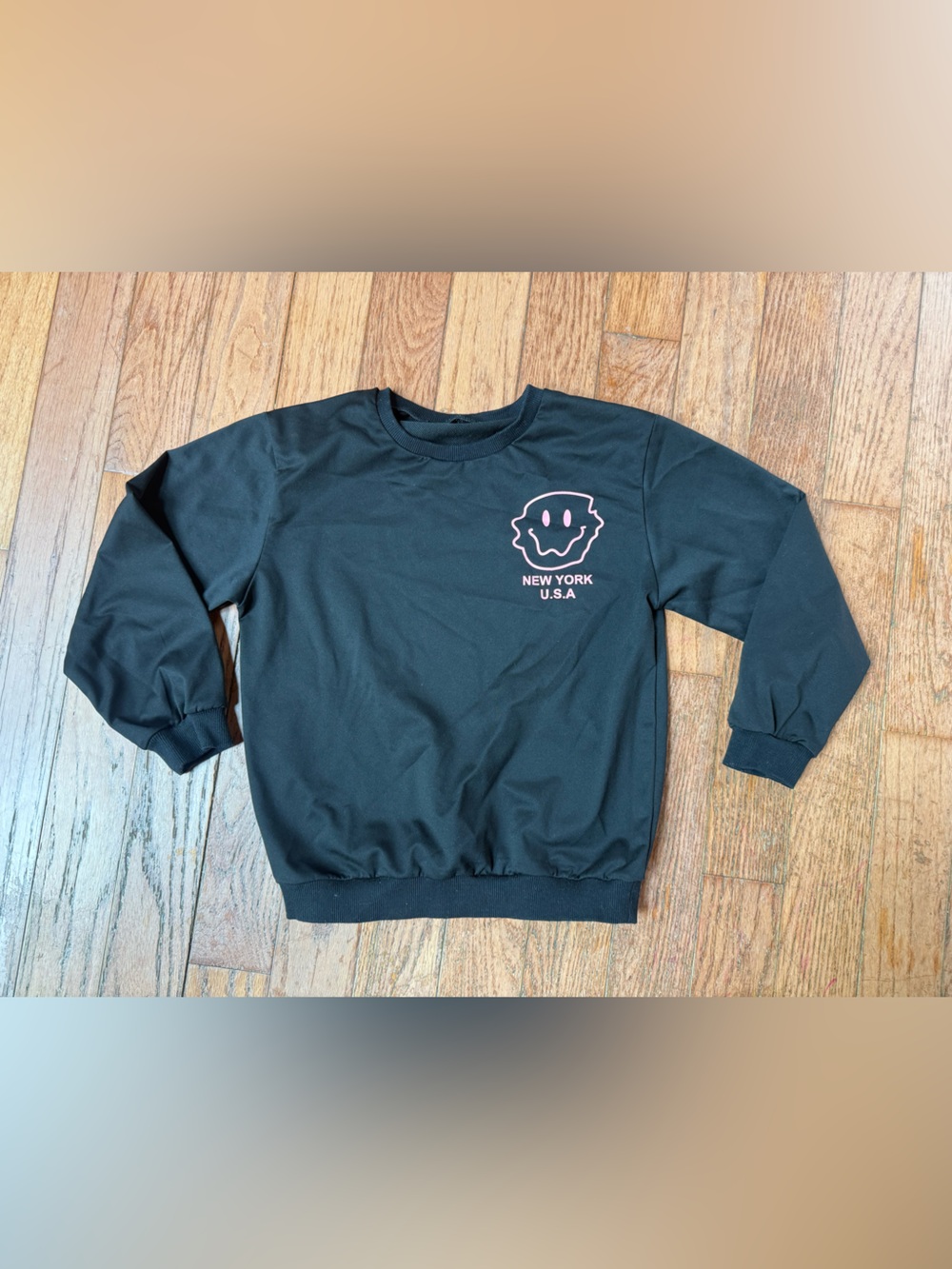 Black Sweatshirt with Pink Smiley Logo - NEW YORK USA